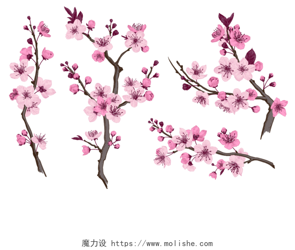 中国风粉色桃花梅花枝干背景素材